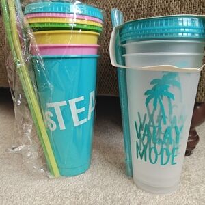 7 Colorful Tumblers with Lids and Straws